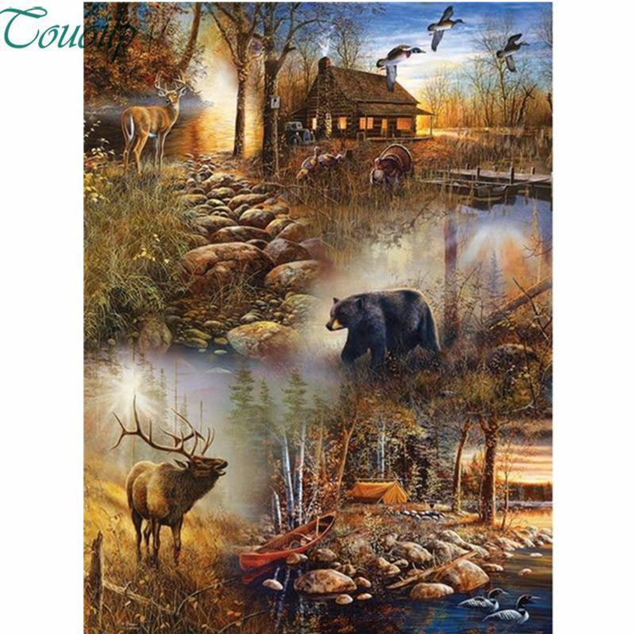  Green Aurora Diamond Painting Kits 5D Moose In The