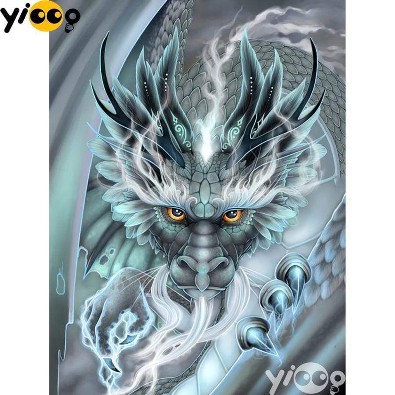 Best Deal for White Dragon Spitting Smoke Diamond Painting Kits-Dragon