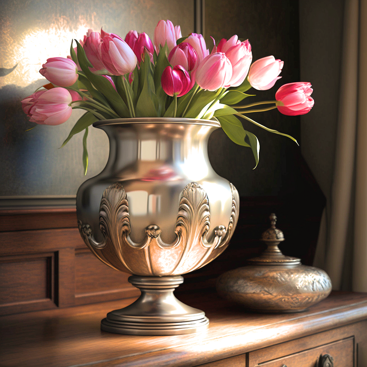 5D Diamond Painting Large Silver Vase Tulips Kit