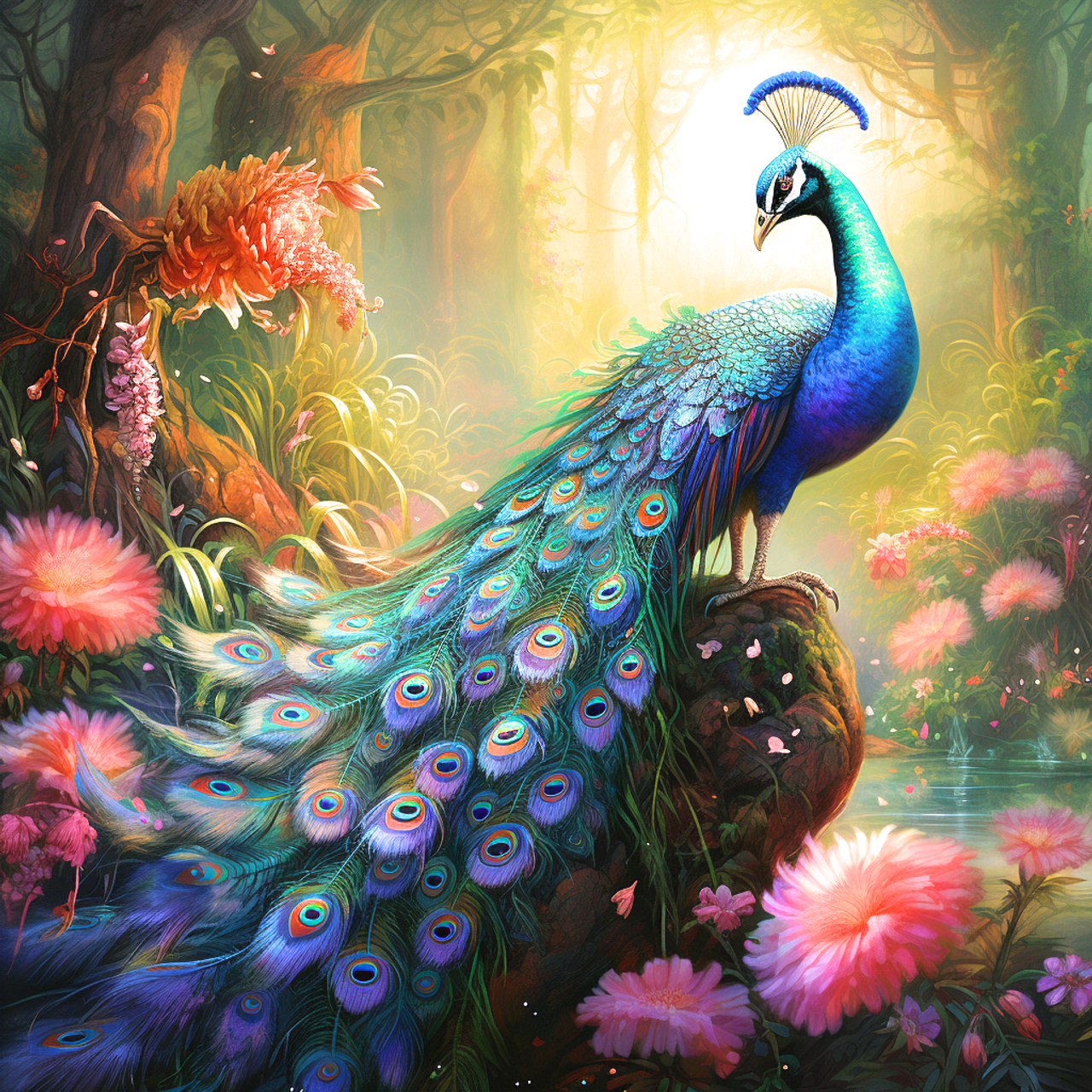 5D DIY Diamond Painting Peacock, Diamond Art Painting Colorful Peacock by Number Kits for Adults and Kids, Abstract Animal Arts Painted with Round