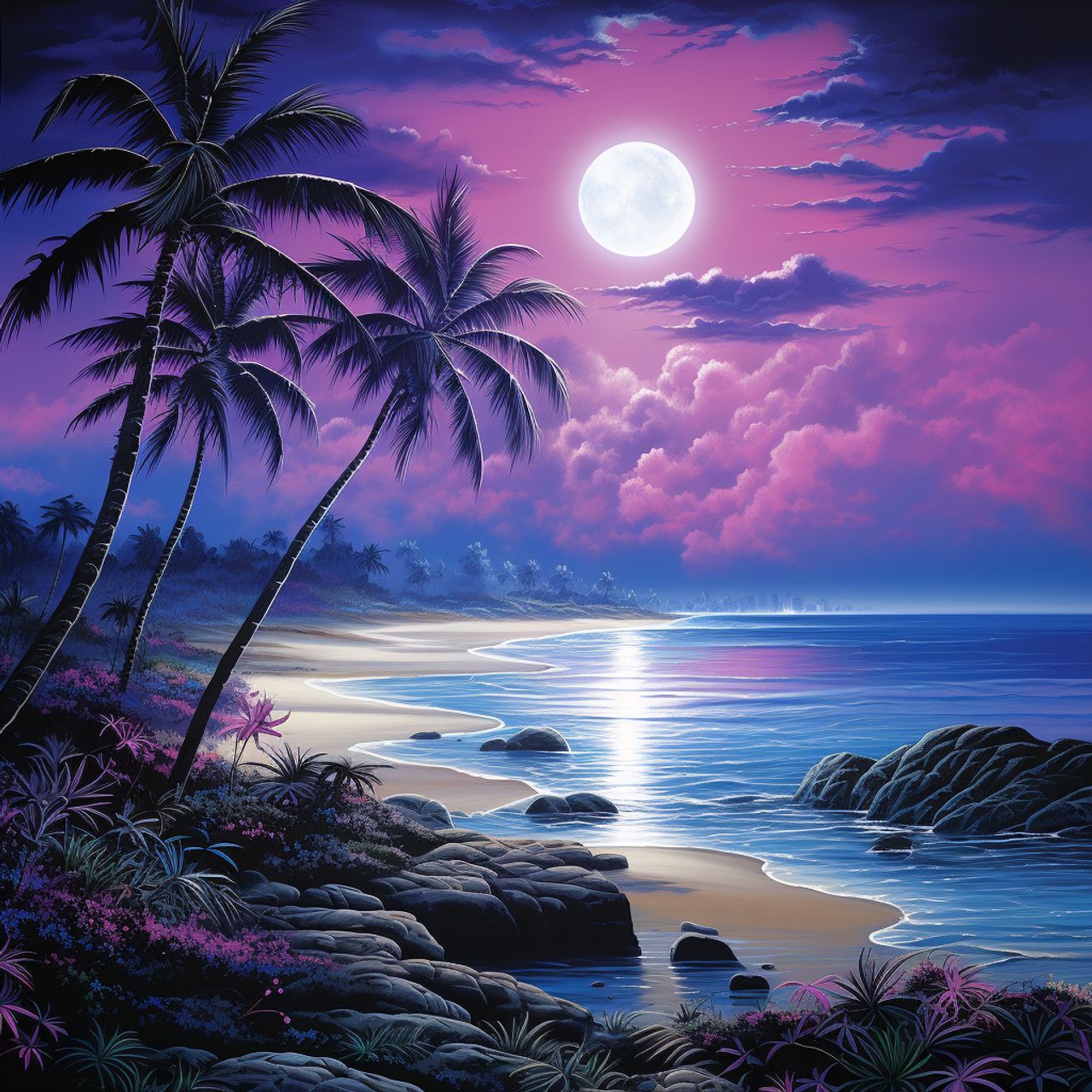 Beach Palm Tree Sunset  Diamond Painting Bling Art