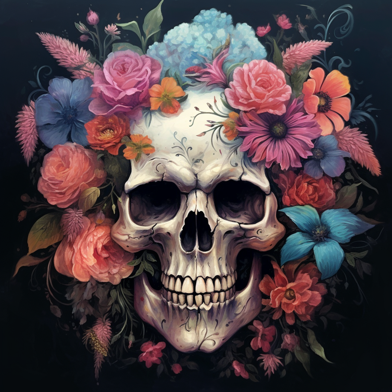 5D Diamond Painting Floral Skull Kit