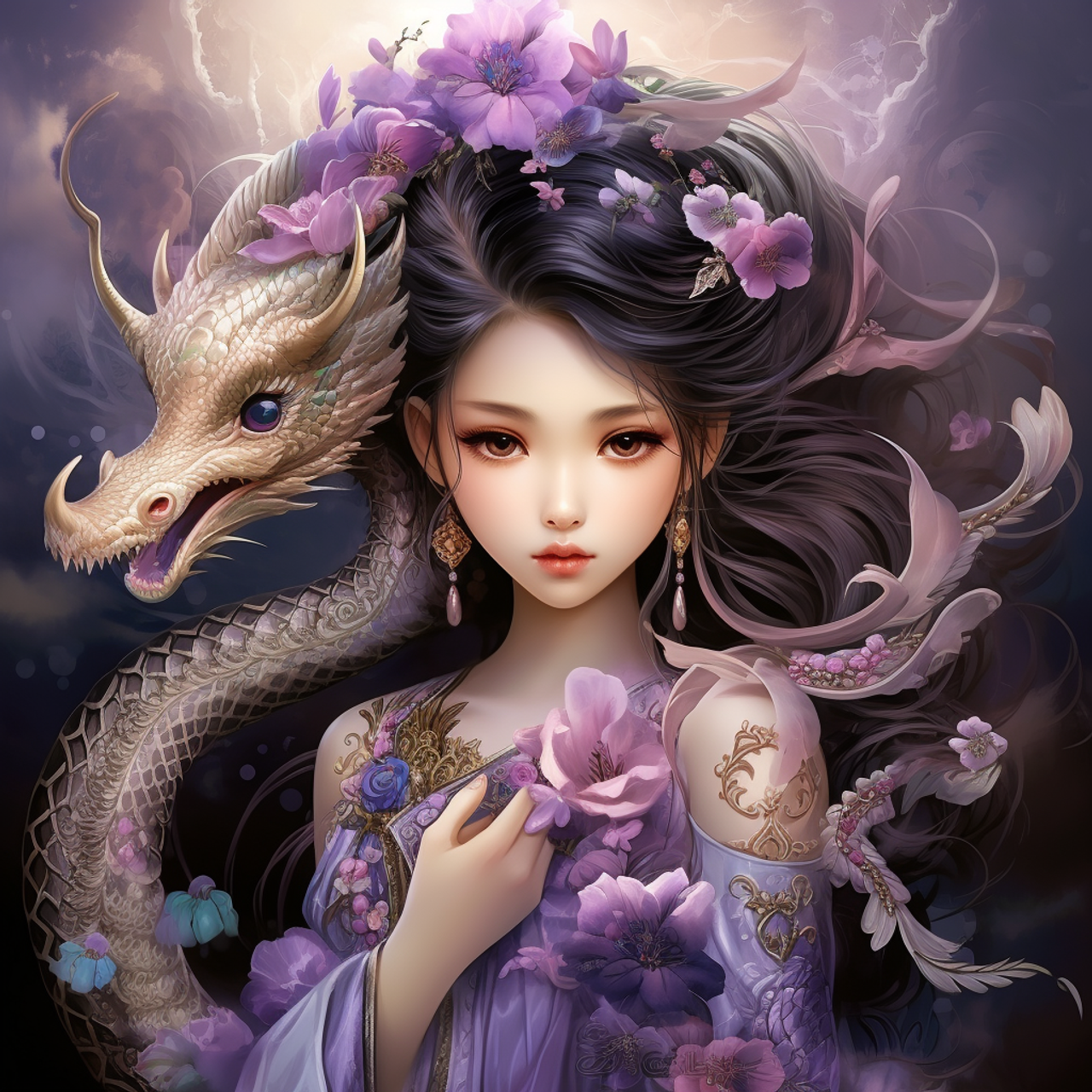 Chinese Girl And Dragon - 5D Diamond Painting 