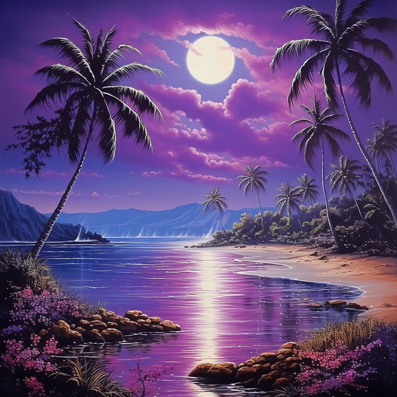 Moon Light On The Beach - 5D Diamond Painting -  %