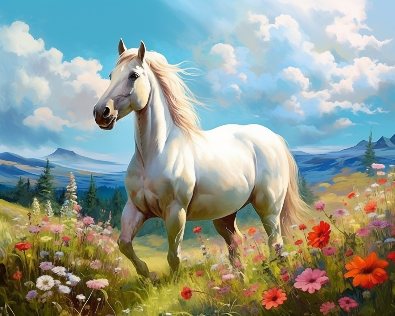 Collection D'Art Horses in The Meadow Kit & Frame Diamond Painting