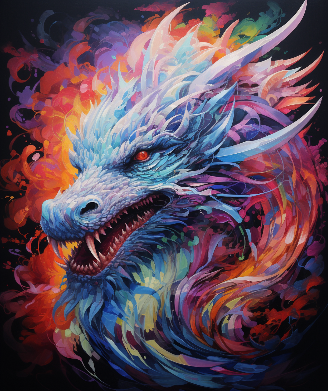 5D Diamond Painting Fiery Abstract Dragon Head Kit - Bonanza