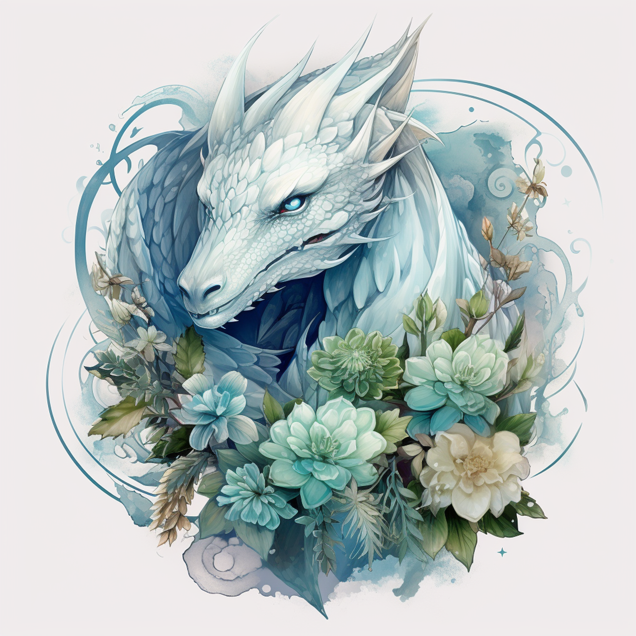 5D Diamond Painting Flowers and a Blue Dragon Head Kit - Bonanza