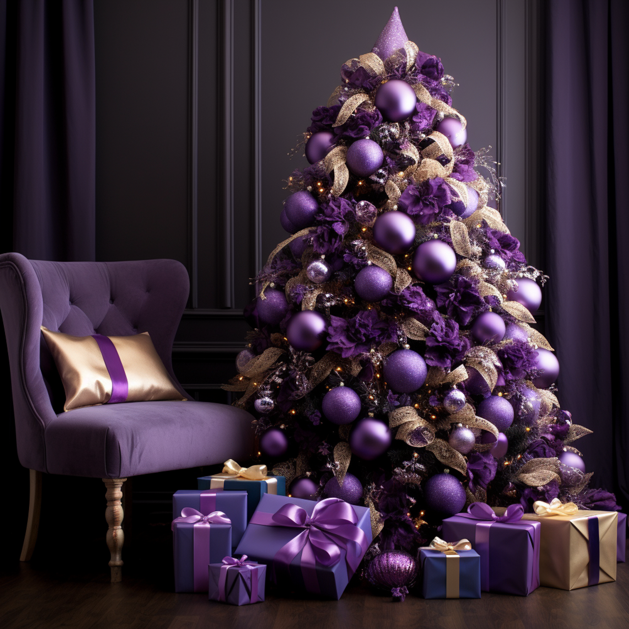 5D Diamond Painting Purple and Gold Christmas Tree Kit - Bonanza Marketplace