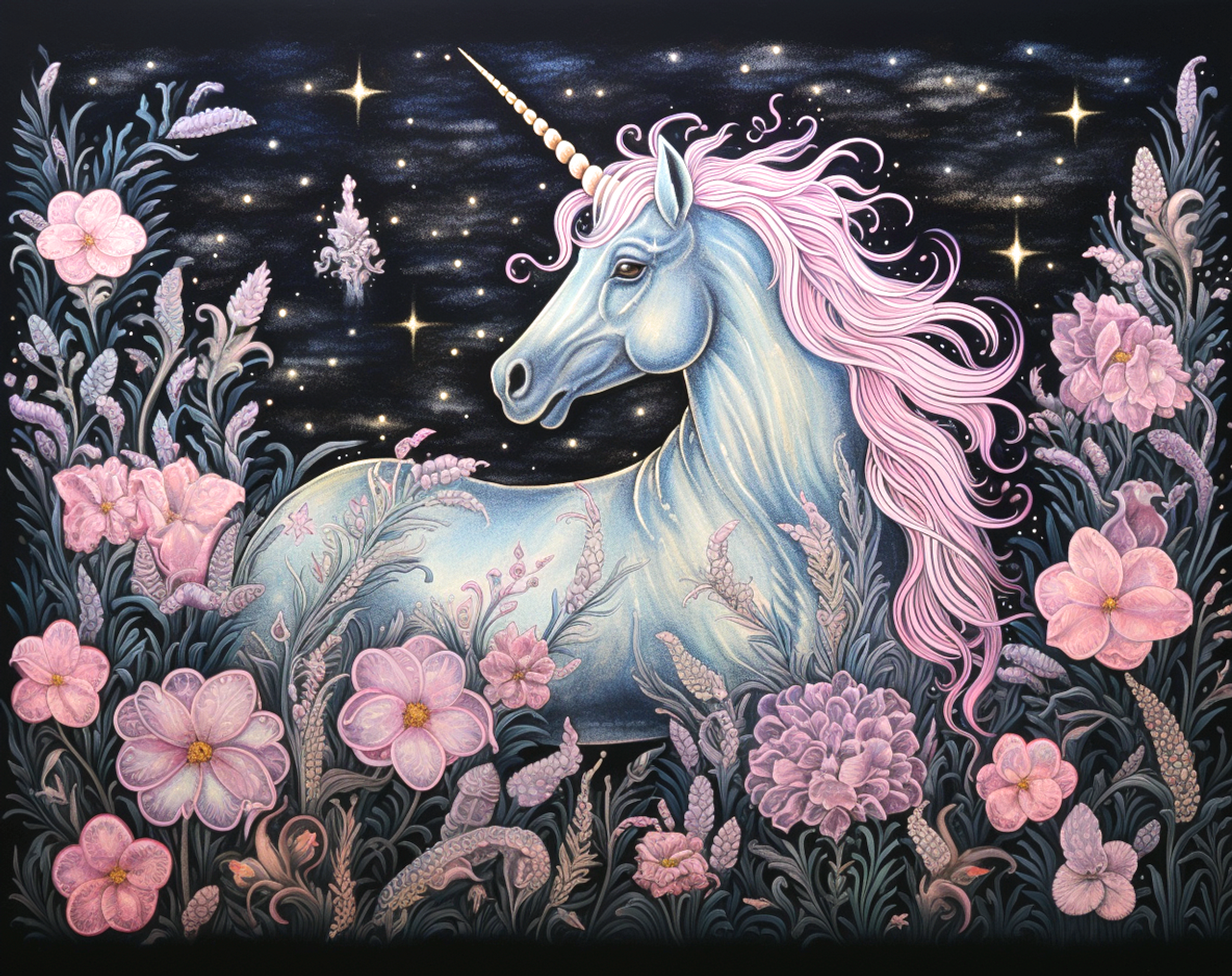 5D Diamond Painting Unicorn, Fairies and Flowers Kit - Bonanza Marketplace