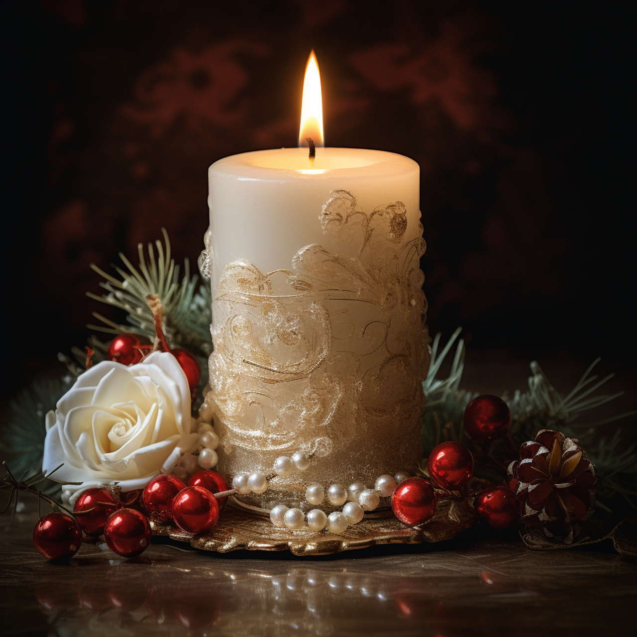 5D Diamond Painting Christmas Candle and Cream Rose Kit - Bonanza  Marketplace