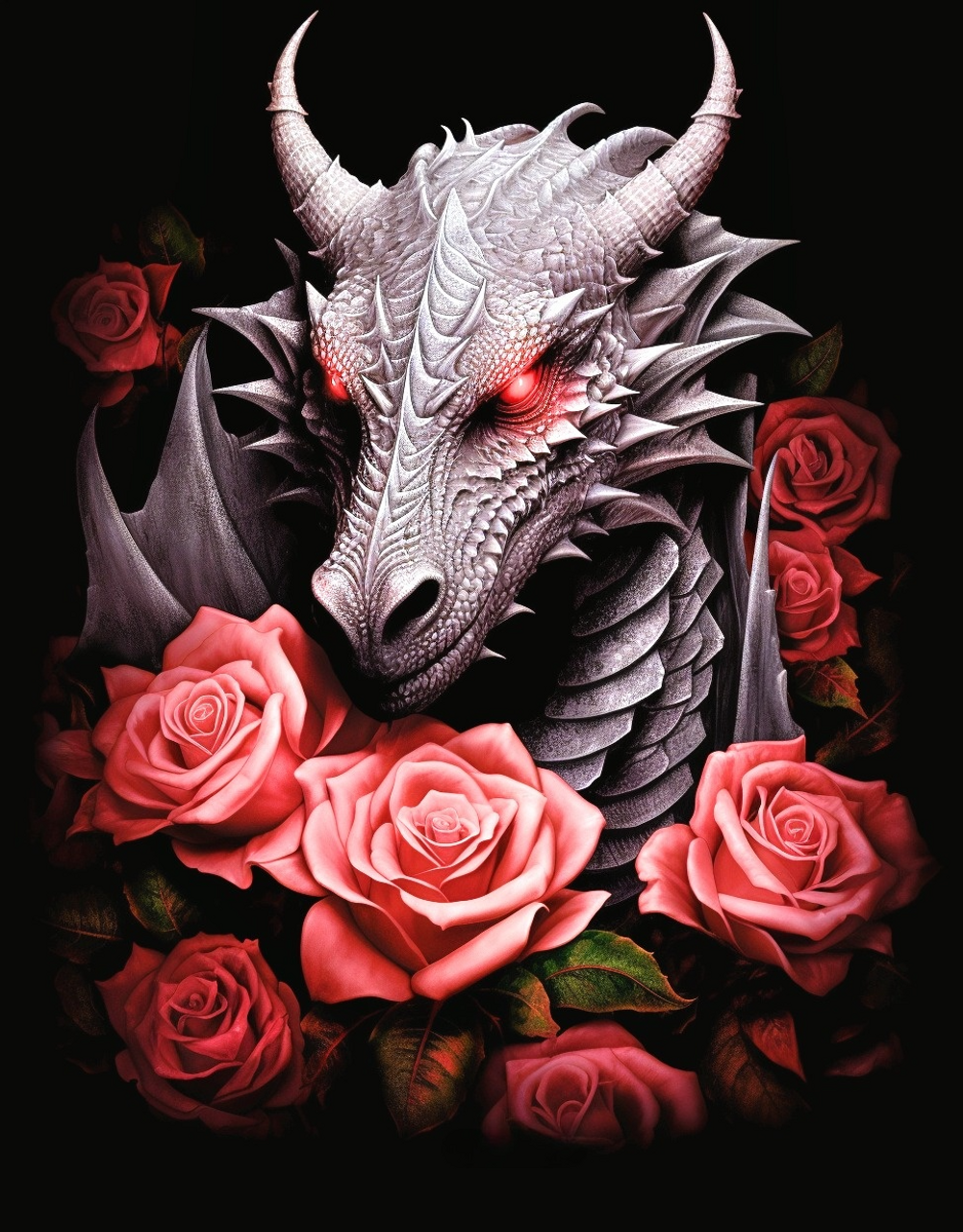 5D Diamond Painting Dragon in Flowers Kit - Bonanza Marketplace