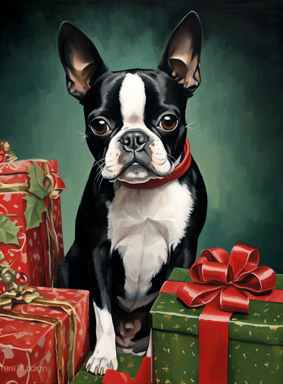 5D Diamond Painting Red Collar Christmas Boston Terrier Kit - Bonanza ...