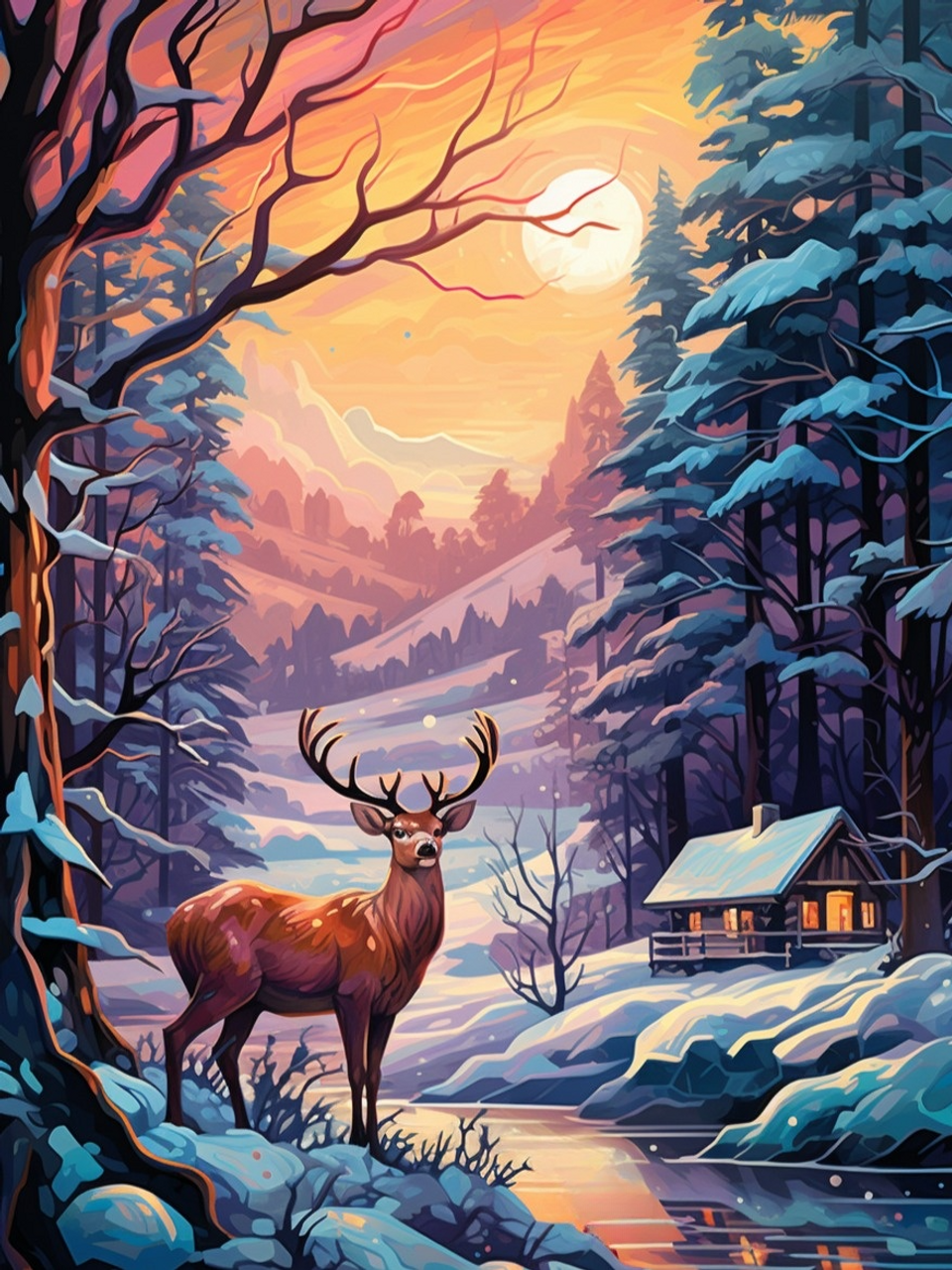  Snowplanet Deer Diamond Painting- Diamond Art Kits for