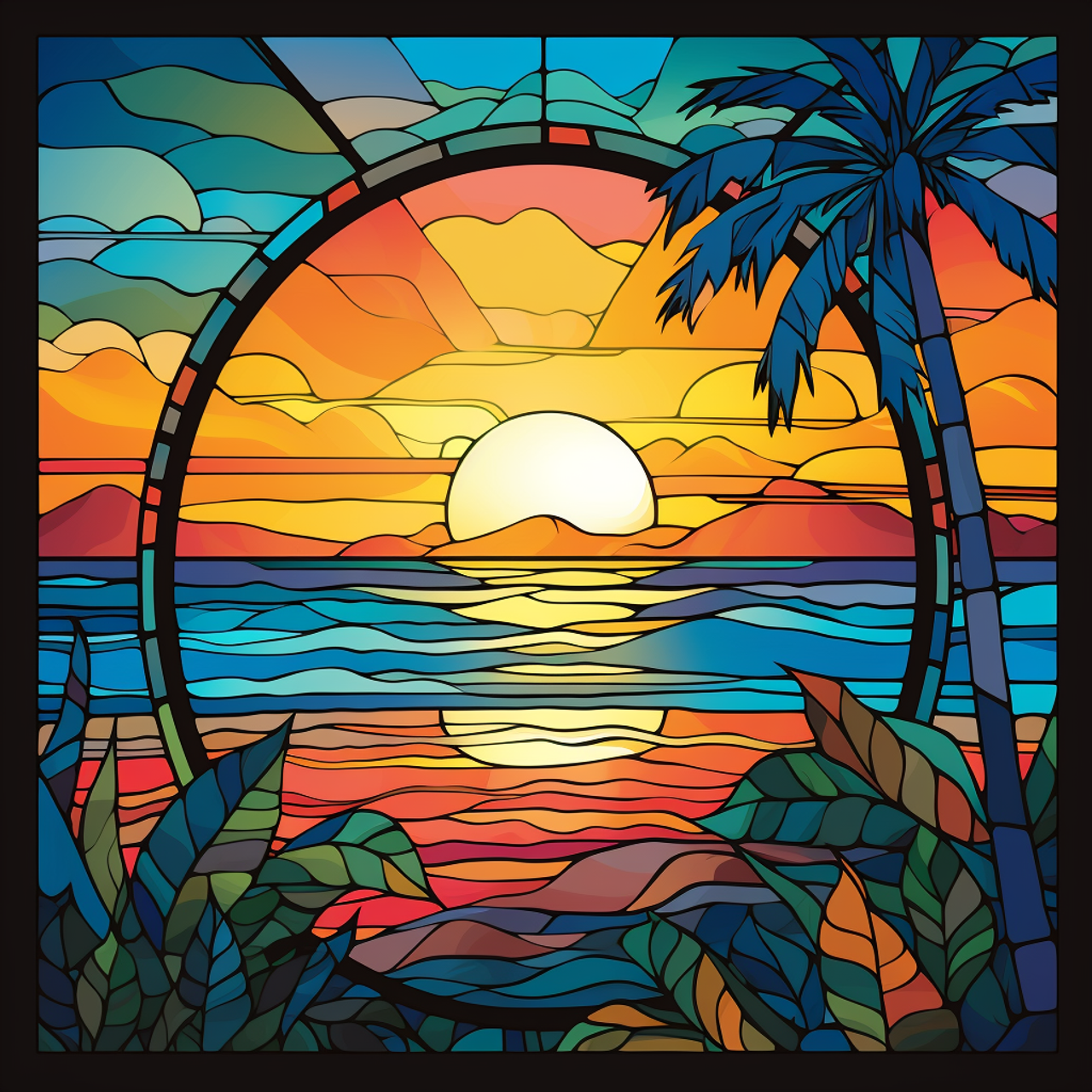 5D Diamond Painting Oval Tropical Sunset Abstract Kit - Bonanza