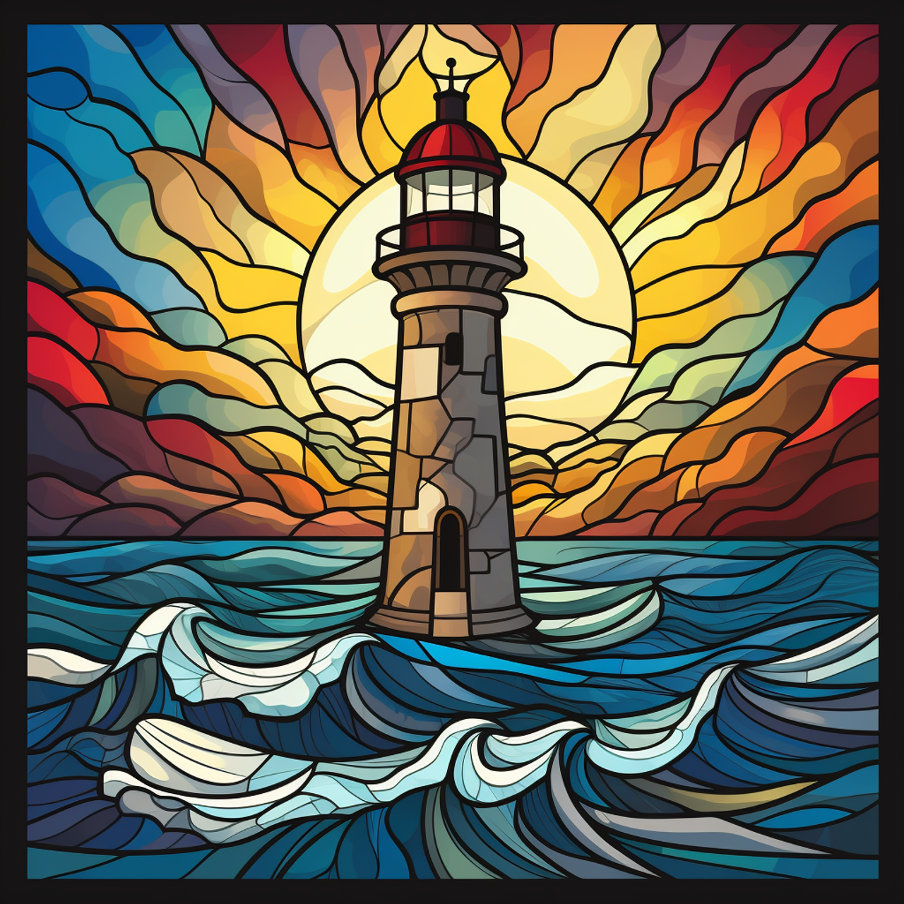 Stained Glass Lighthouse Diamond Painting Kits for Adults 5D