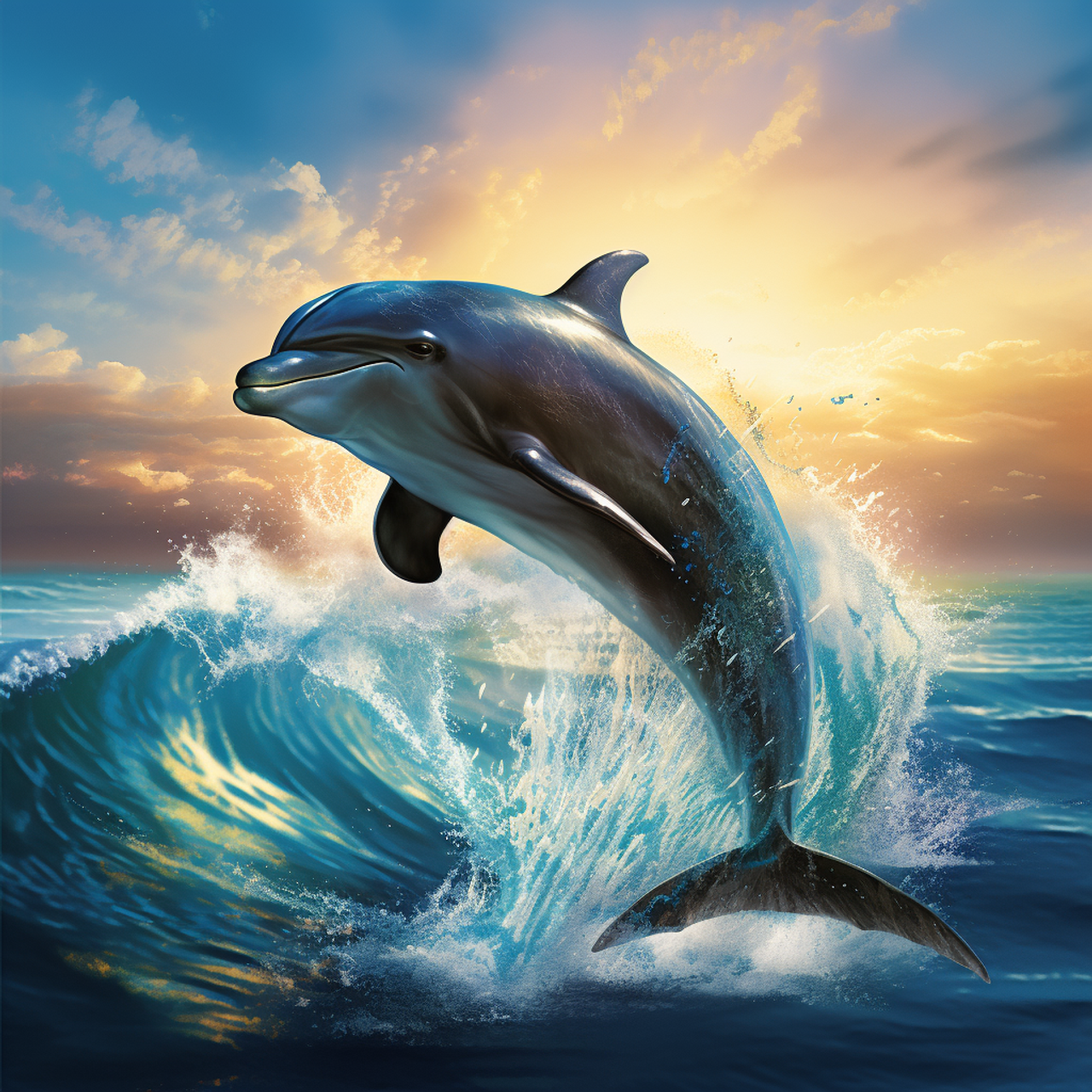 5D Diamond Painting Sunset and Waves Dolphin Kit - Bonanza Marketplace
