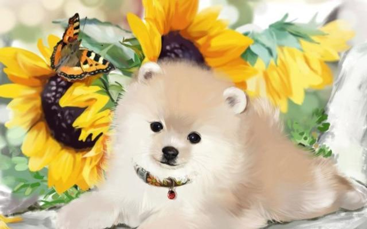 Dog and Sunflower 5D Diamond Painting 