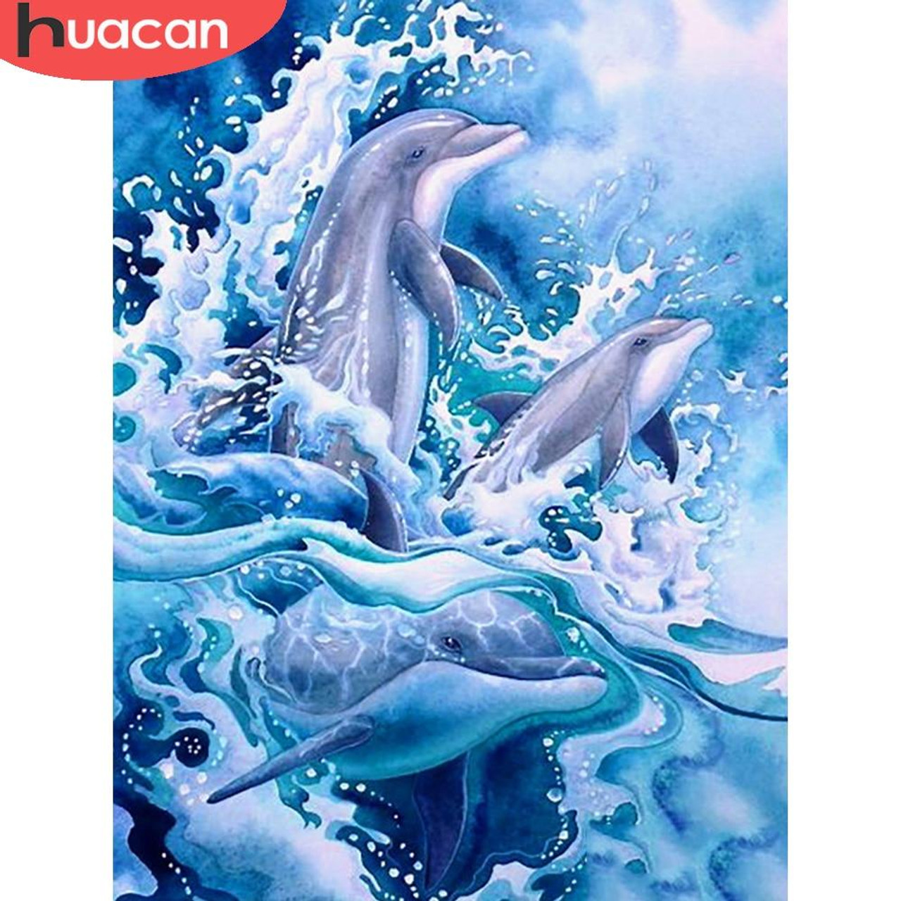 Huacan Living Room Decoration Fish Diamond Painting Kit Picture