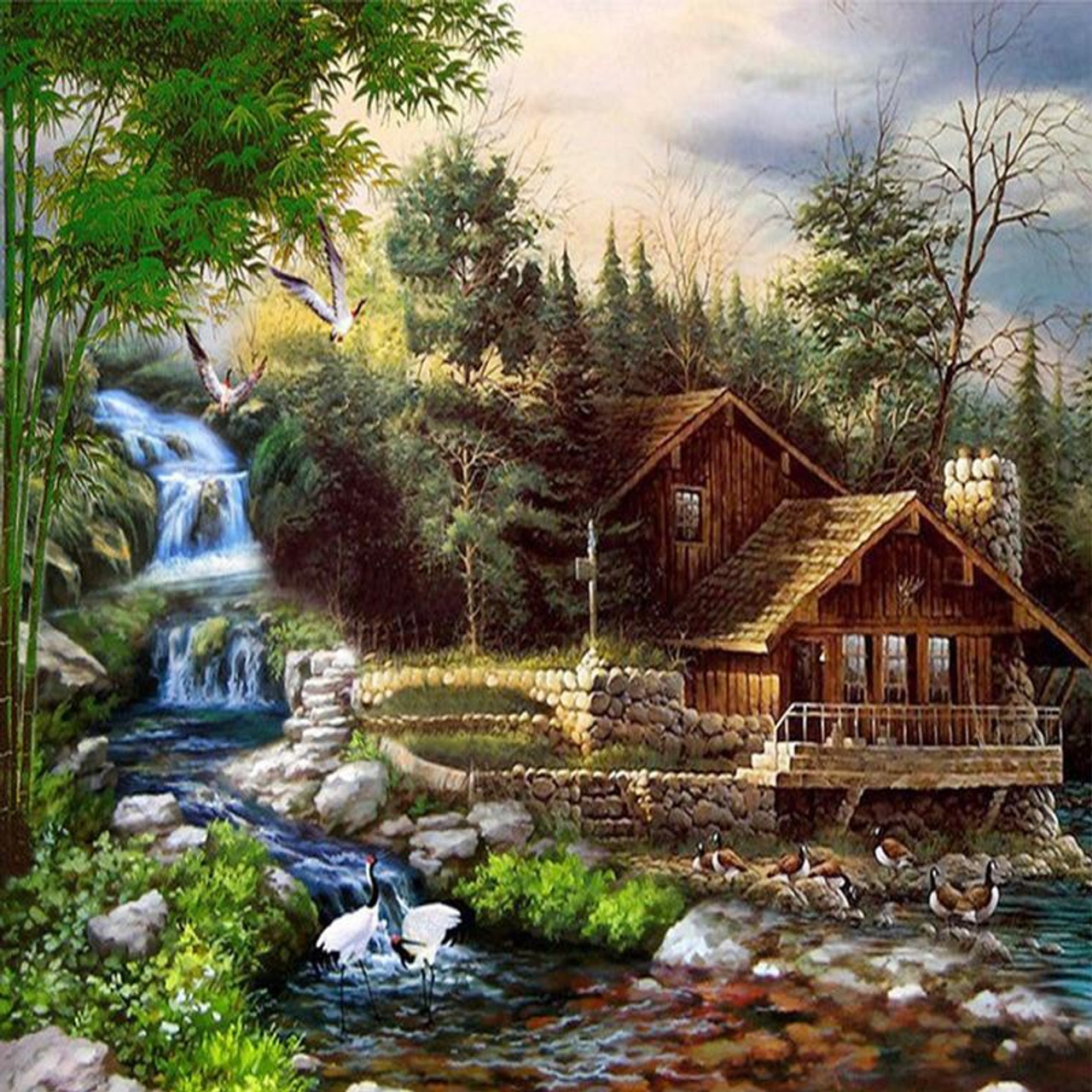 5D Diamond Painting Cabin by the Waterfall Kit