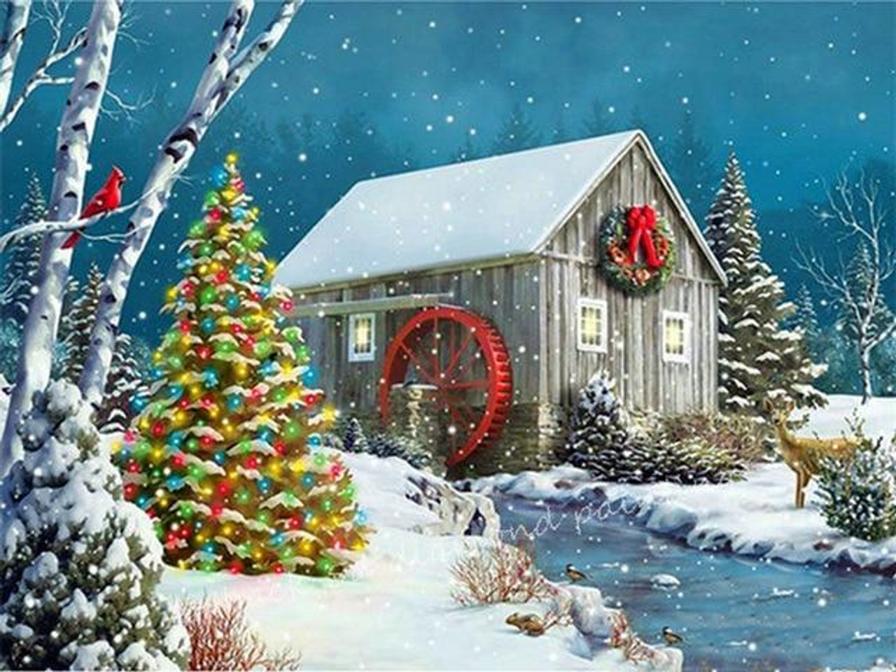 Christmas Diamond Painting Kits Red Truck 5D Paint Farm Winter Night Wall  Decor