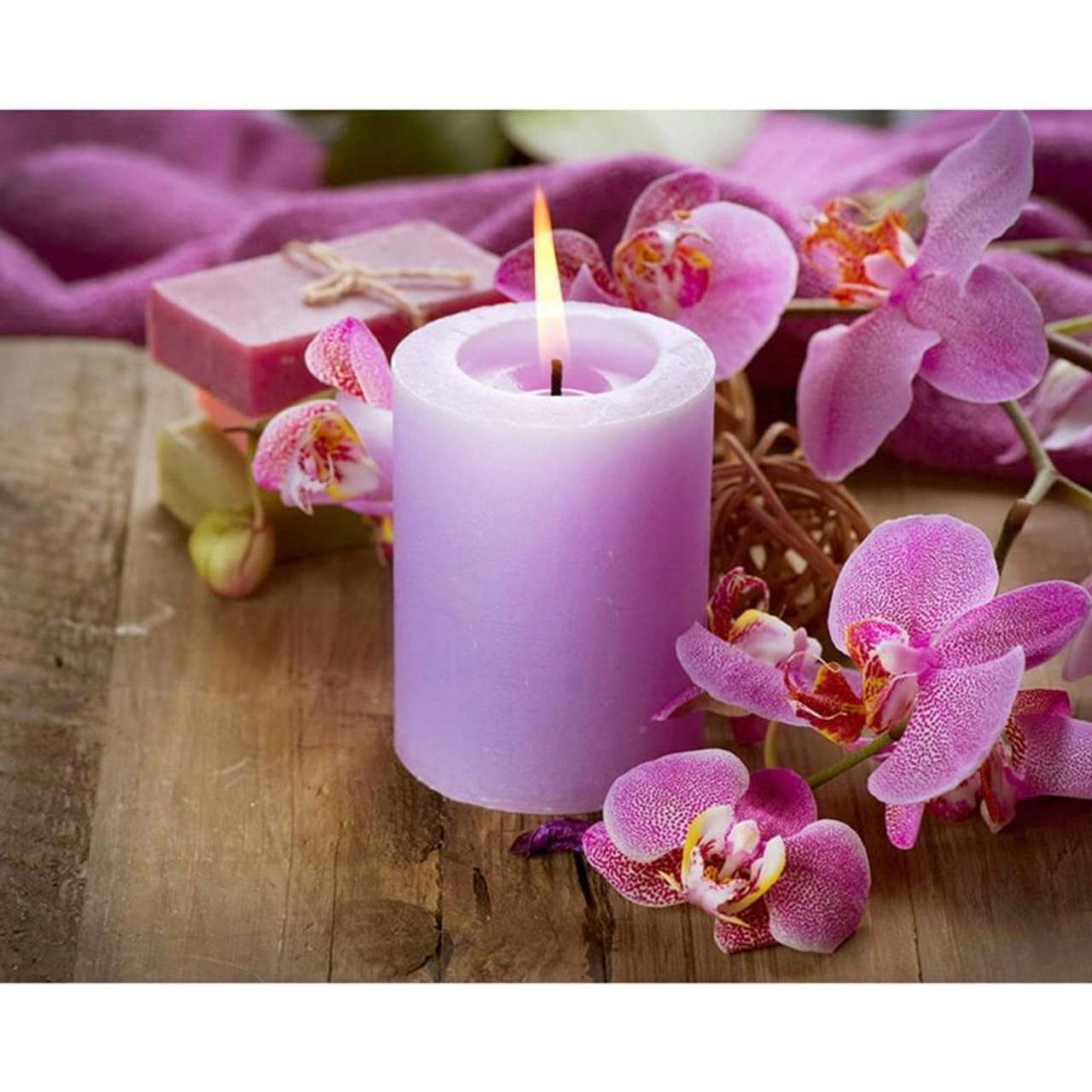 5D Diamond Painting Lavender Orchid and Candle Kit - Bonanza Marketplace