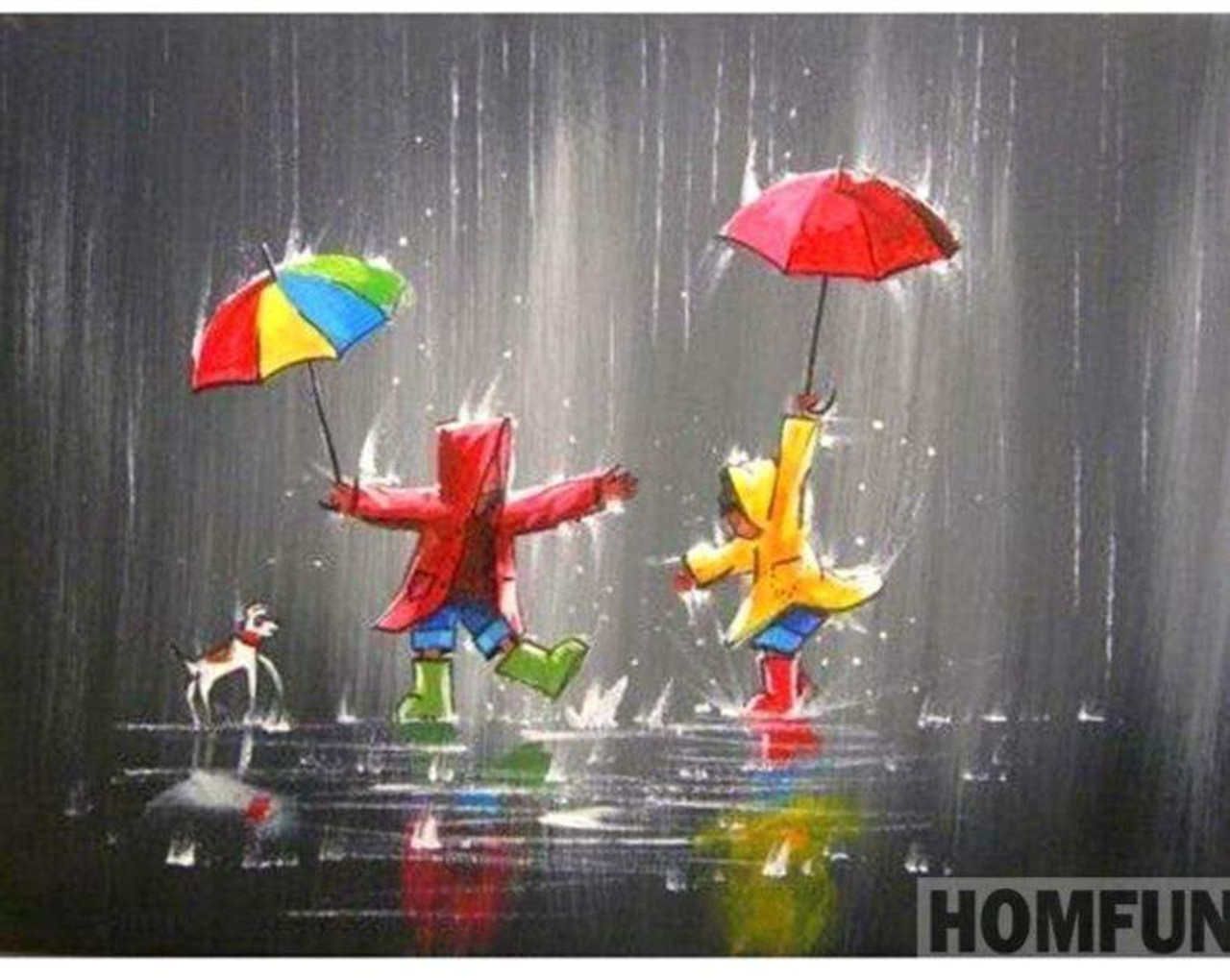 5D Diamond Painting Kids Playing in the Rain Kit - Bonanza Marketplace