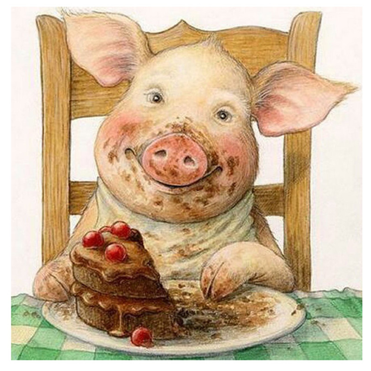 baby pig eating cake