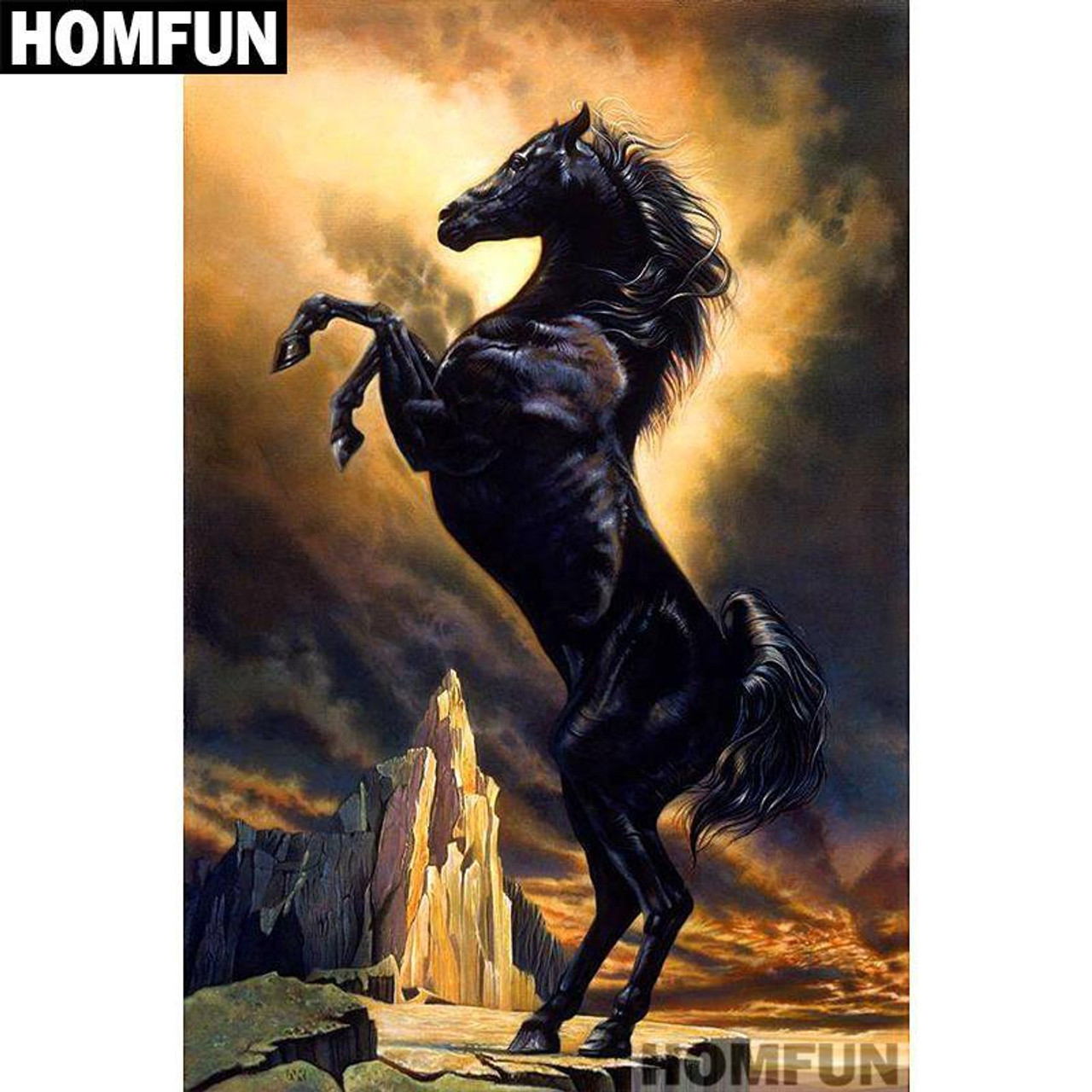 Diamond Painting - Full Square -black horse white horse (70*45CM)