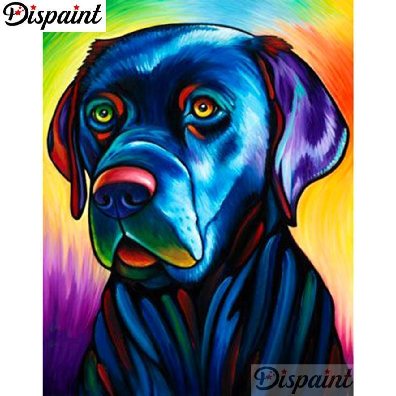 Black Dog Diamond Painting Colorful Design Background Embroidery Wall  Decoration