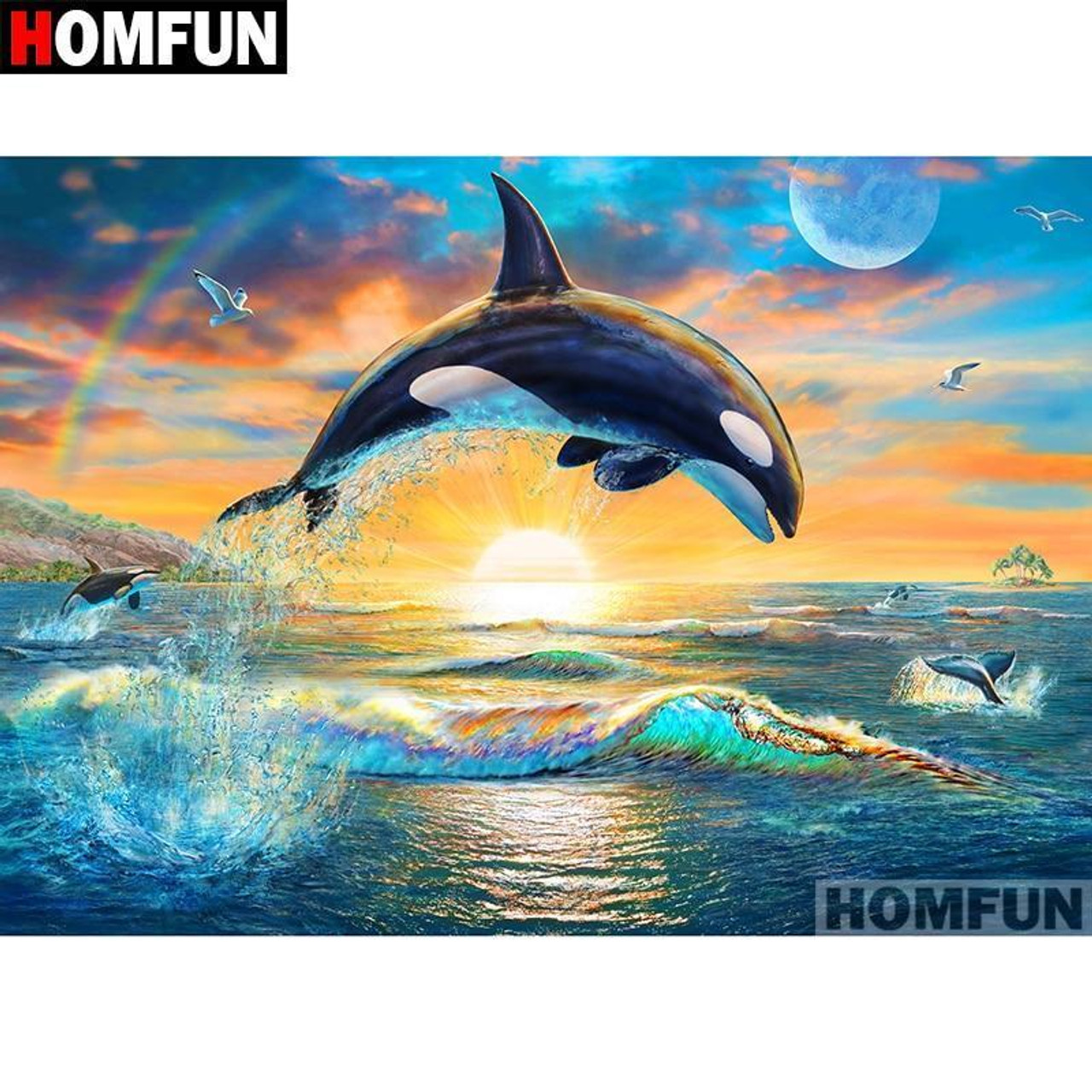 5D Diamond Painting Sunset Orca Kit