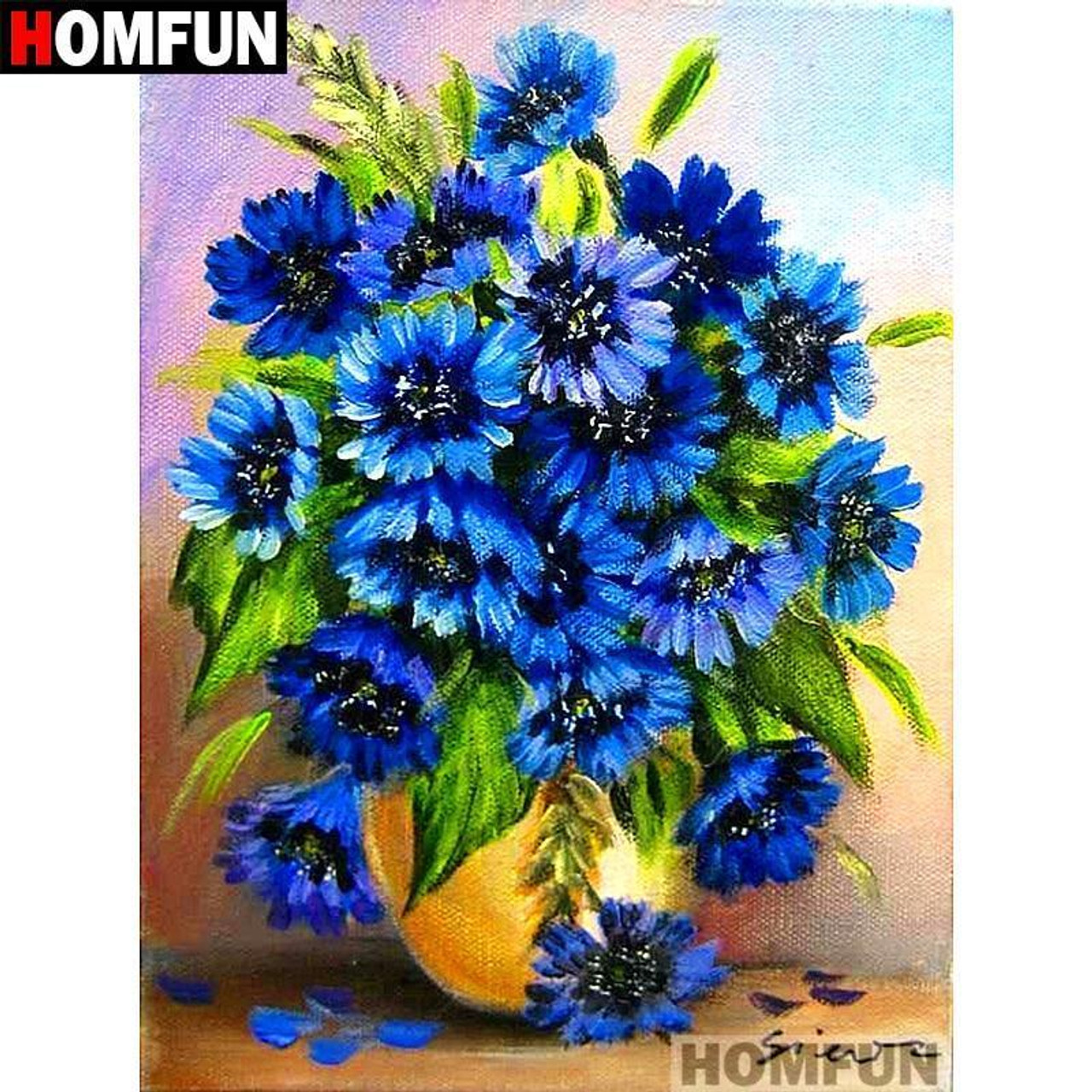 5D Diamond Painting Light Blue Vase of Flowers Kit - Bonanza