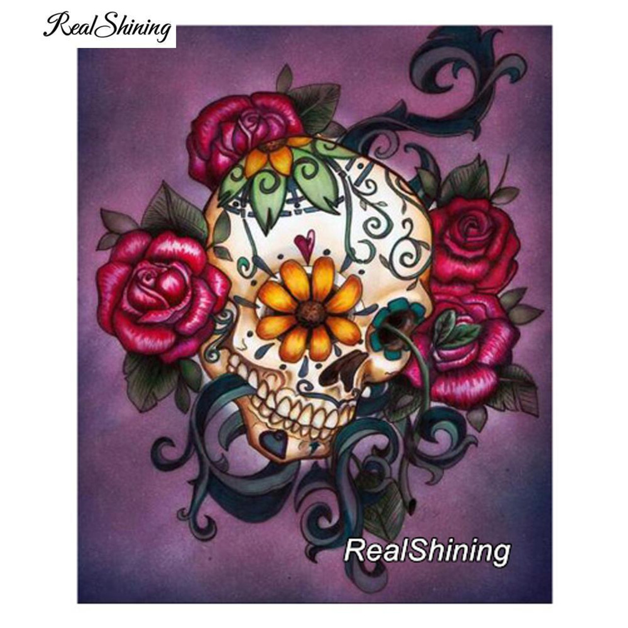 5D Diamond Painting Floral Skull Kit