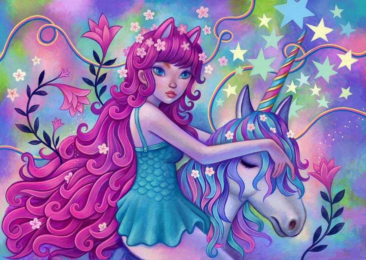 5D Diamond Painting Pink Hair Unicorn Girl Kit - Bonanza Marketplace
