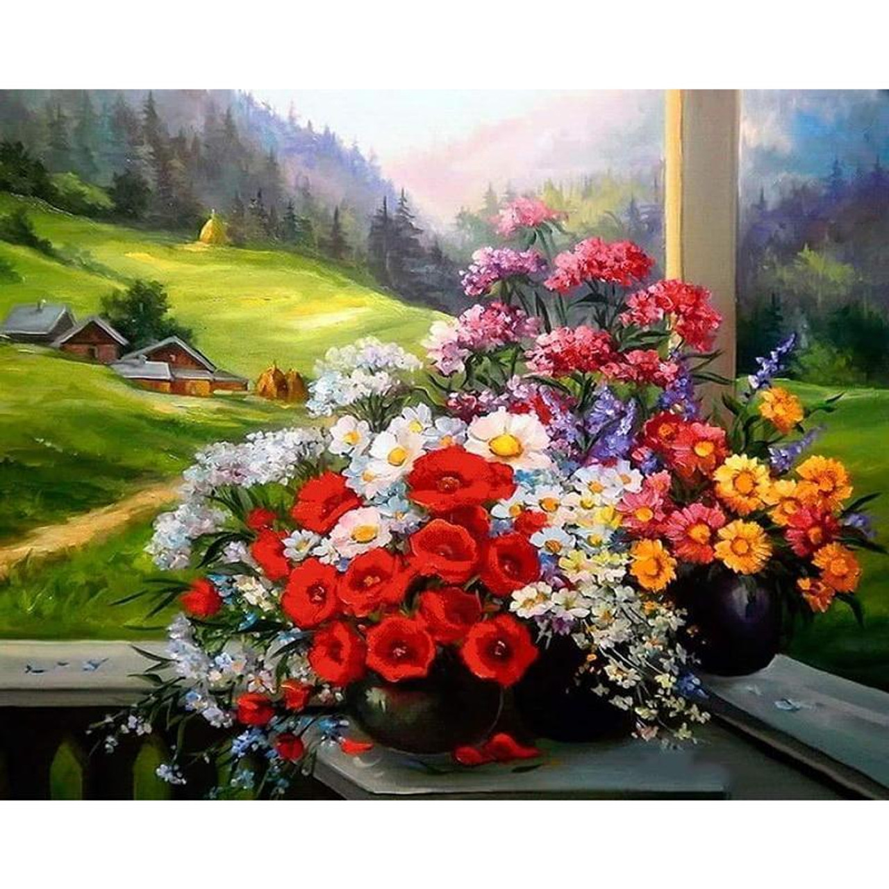 5D Diamond Painting Window of Flowers Kit - Bonanza Marketplace