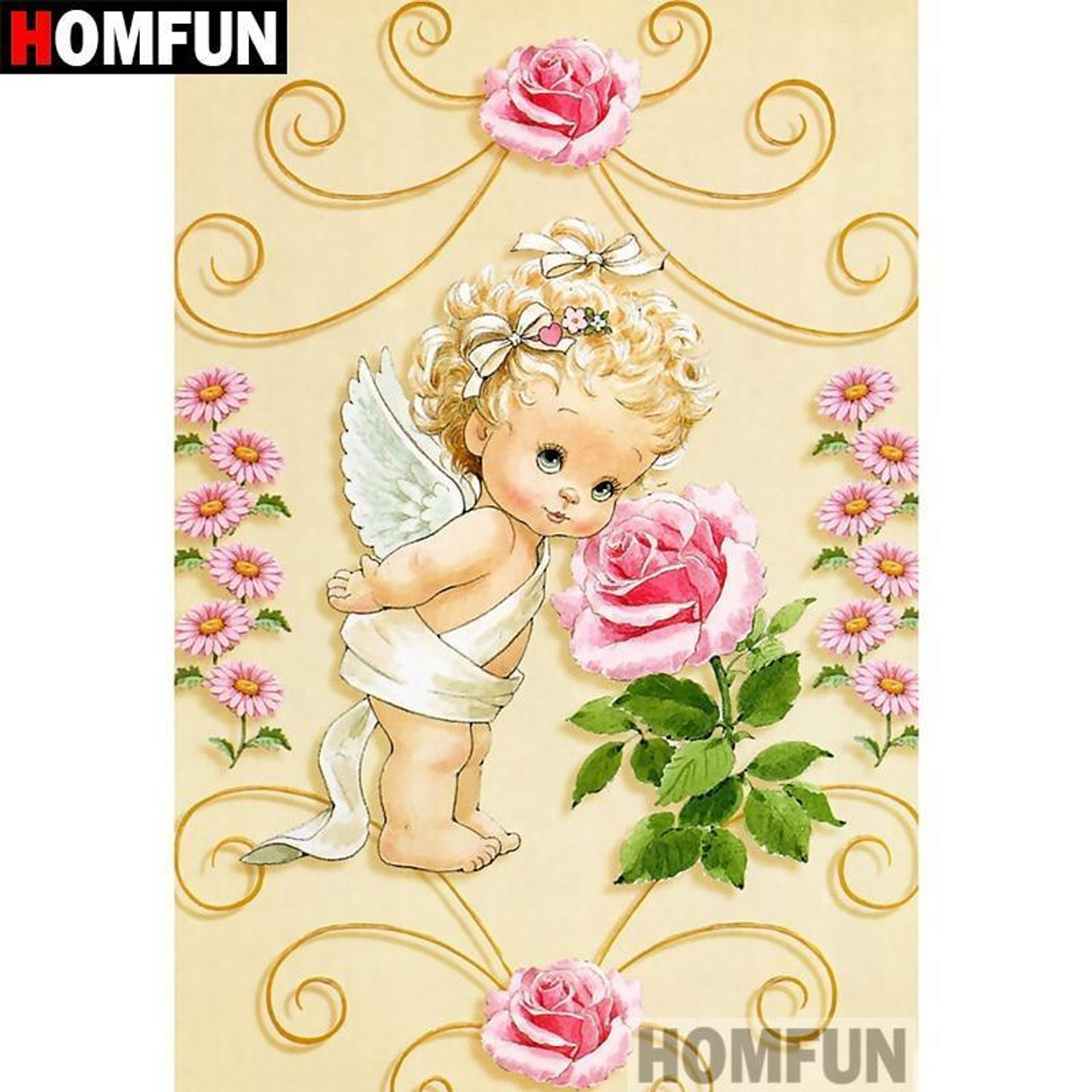 5D Diamond Painting Pink Rose Crystal Girl Kit - Bonanza Marketplace