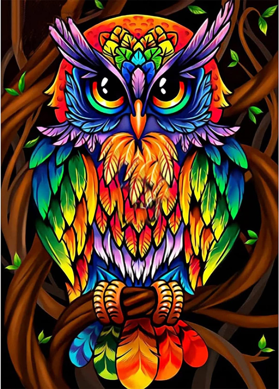 5D Diamond Painting Bright Colored Owl Kit - Bonanza Marketplace