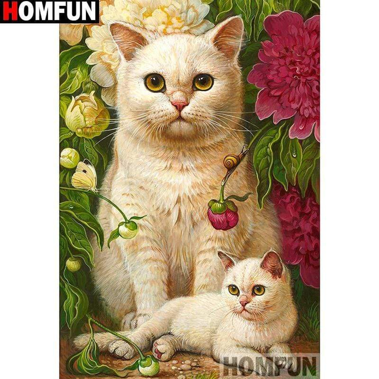 5d Diy Cat Diamond Painting Kit Cute Kitten With Flower - Temu