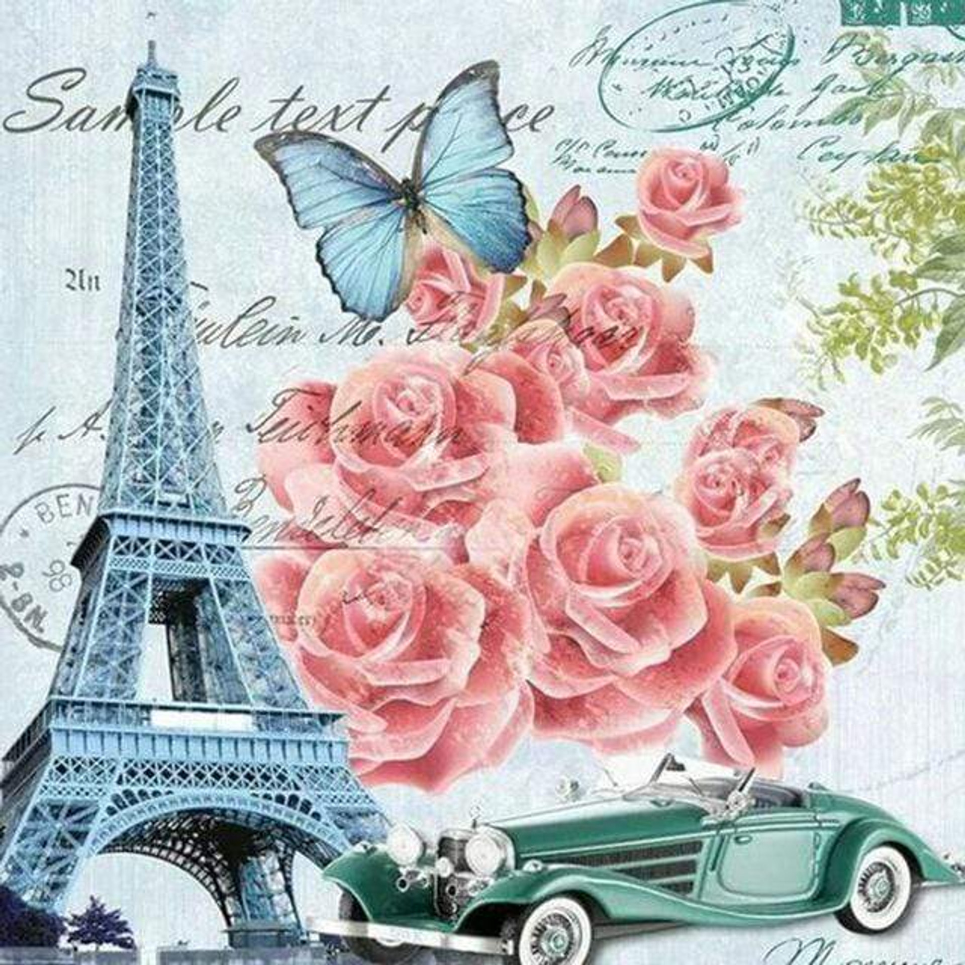 5D Diamond Painting Blue Eiffel Tower and Roses Kit