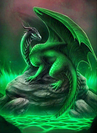 5D Diamond Painting Green Dragon on a Rock Kit - Bonanza Marketplace