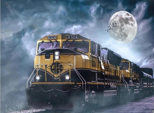 5D Diamond Painting Train Under the Moon Kit