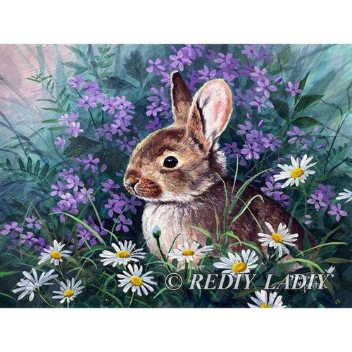 5D Diamond Painting Rabbit in the Flowers Kit