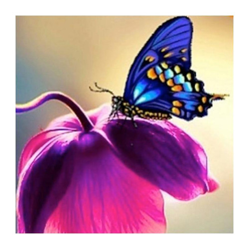 5D Diamond Painting Blue Butterfly and a Purple Flower Kit