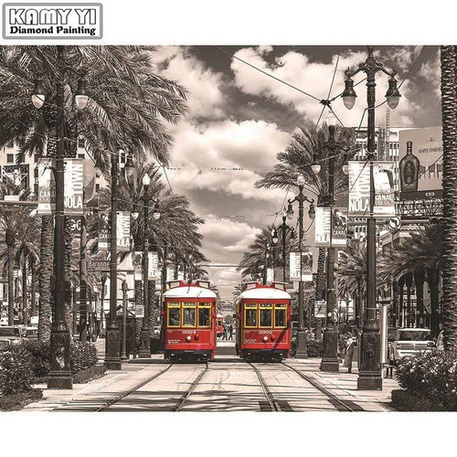 5D Diamond Painting Two Red Trolley Cars Kit