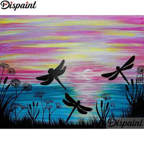 5D Diamond Painting Pink & Yellow Sky Dragonflies Kit