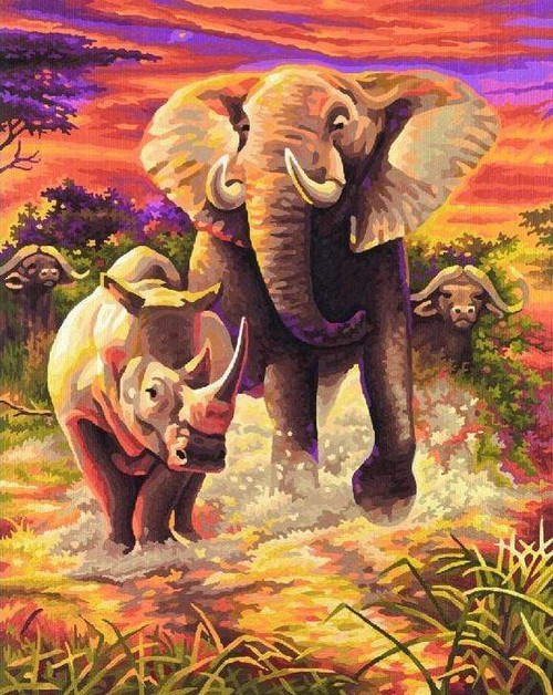 5D Diamond Painting Elephant and Rhino Kit