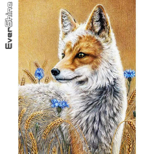 5D Diamond Painting Blue Flower Fox Kit