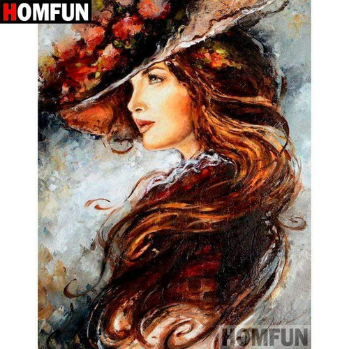 5D Diamond Painting Brunette Woman Flower Hat Kit