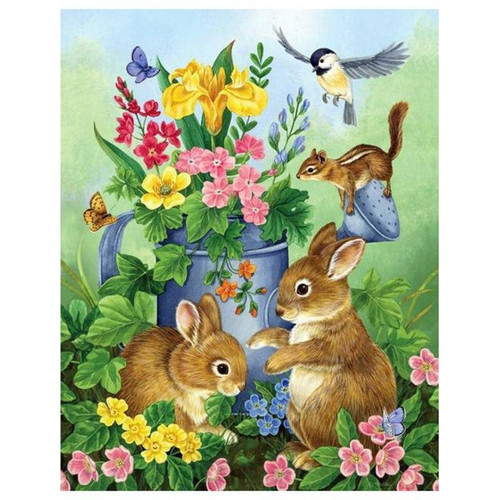 5D Diamond Painting Rabbits and Flowers Kit