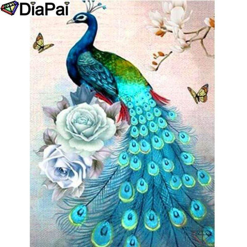 5D Diamond Painting Peacock and Roses Kit