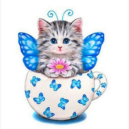 5D Diamond Painting Blue Wing Butterfly Kitten Kit